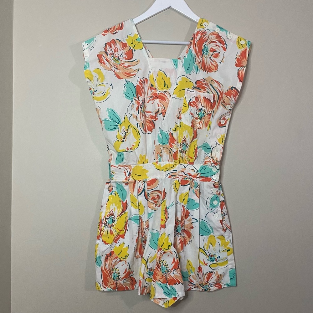 Vintage 80s Nok Nok Floral Romper Playsuit Shortall